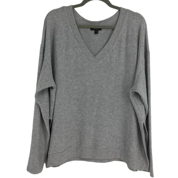 Alala Wander Sweatahirt light grey heathered v-neck Rib trim  side slits 1x - Picture 2 of 16